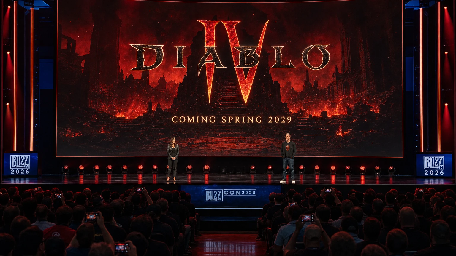 Diablo V logo displayed on the BlizzCon 2026 main stage