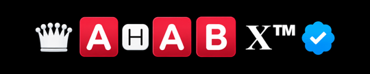 Ahab X signature with crown and blue verified-style emblem